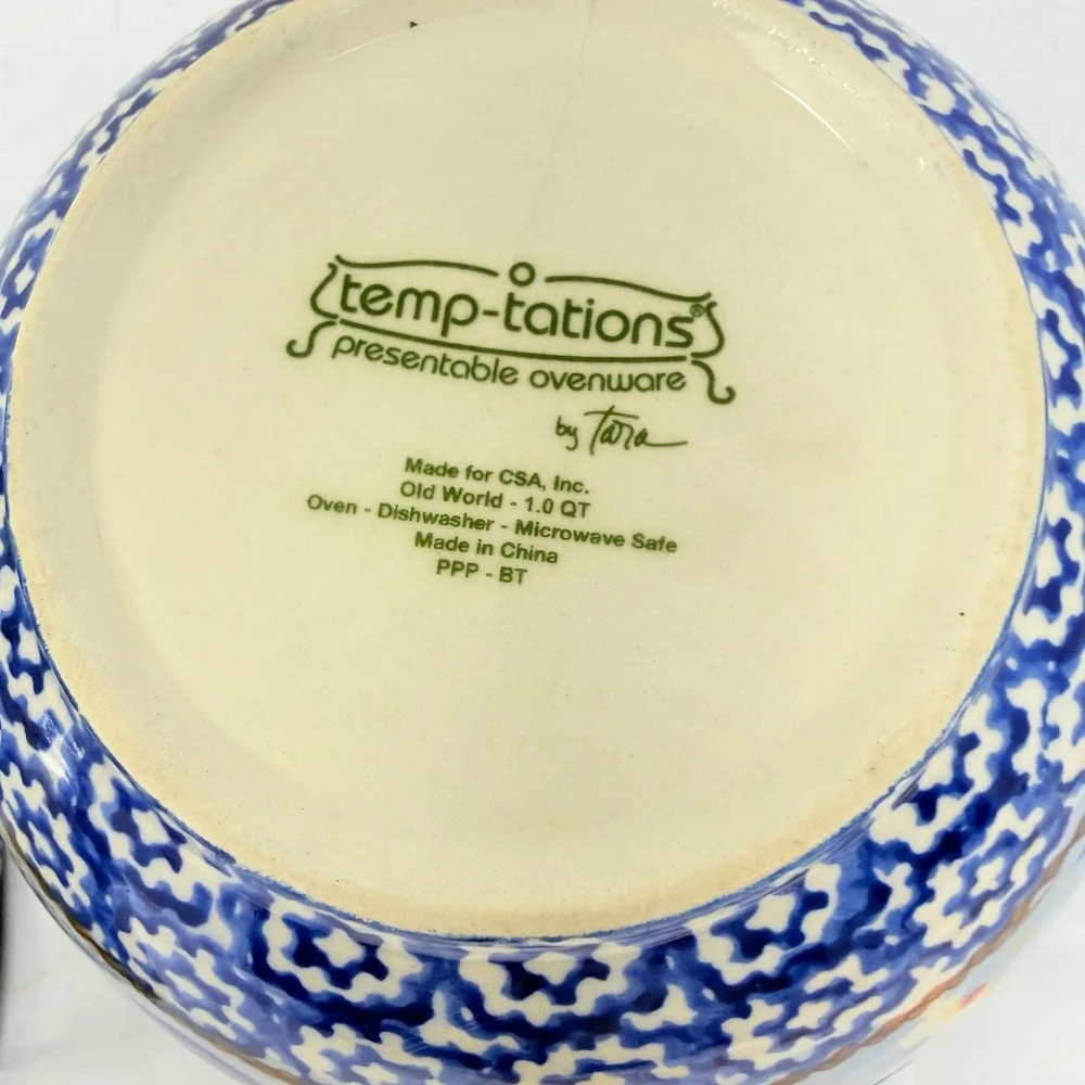 Temp-tations Old World Blue Ceramic Mixing Bowls Set of 2 1.5QT 1QT *flaws* see